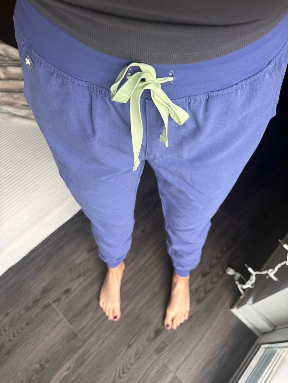 Figs Lavender Jogger Pants with Lime Drawstring